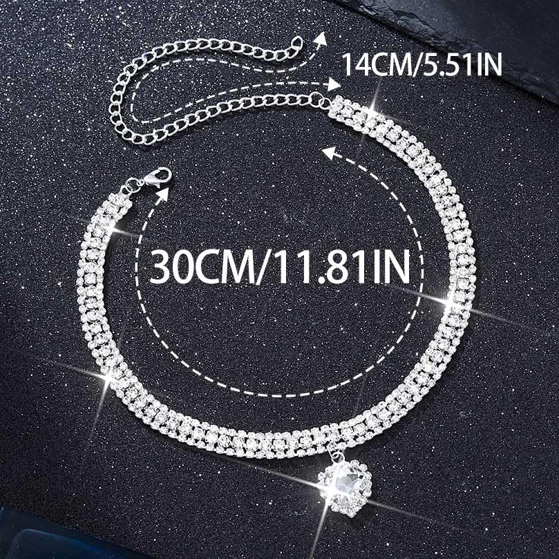 CLOACE Rhinestone Choker Necklace Heart Pendant Diamond Row Necklaces Sparkly Crystal Prom Chain Jewerly Accessories for Women - color: Silver