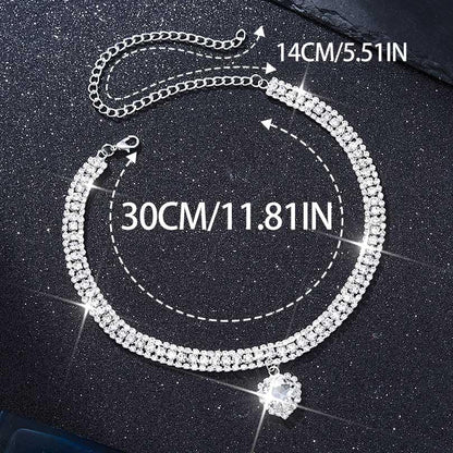 CLOACE Rhinestone Choker Necklace Heart Pendant Diamond Row Necklaces Sparkly Crystal Prom Chain Jewerly Accessories for Women - color: Silver