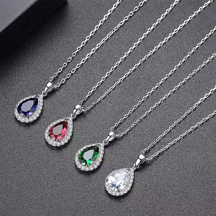 Diamond Teardrop Pendant Necklace Crystal Birthstone Jewelry for Women-2