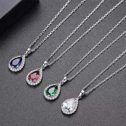 Diamond Teardrop Pendant Necklace Crystal Birthstone Jewelry for Women-2