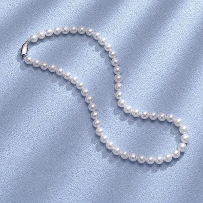 White Genuine Freshwater Cultured Pearl Necklace For Women And Men | Full Sizes from 3mm to 14mm Freshwater Pearls, AAA Grade & Above, A Love Gift Choice For Anniversaries And Birthdays - size: 8-9mm 16in