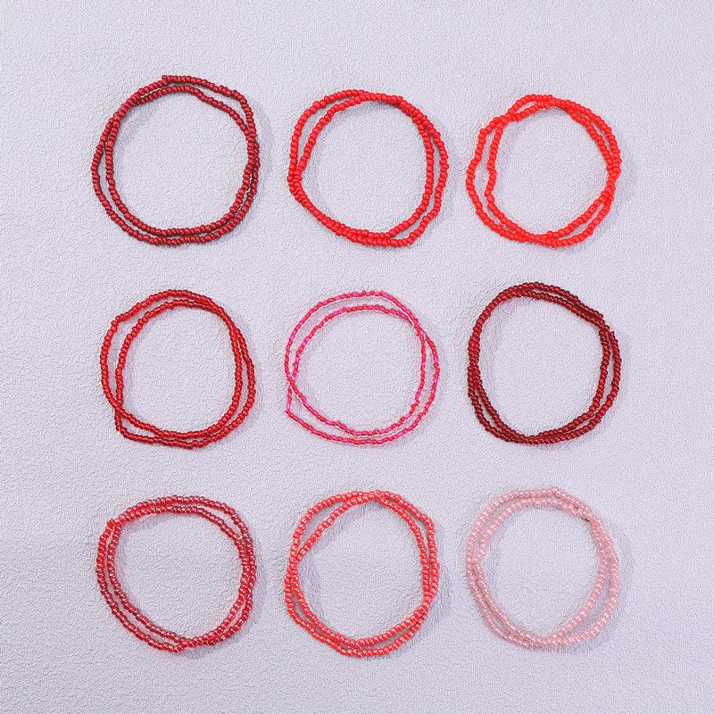 18-20PCS Colorful Bohemia Seed Beaded Bracelets Set Stackable Boho Stretch Bangle Bracelets Multilayer Boho Anket Concert Summer Beach Vaction Surf Jewelry Accessory - color: Red-20pcs