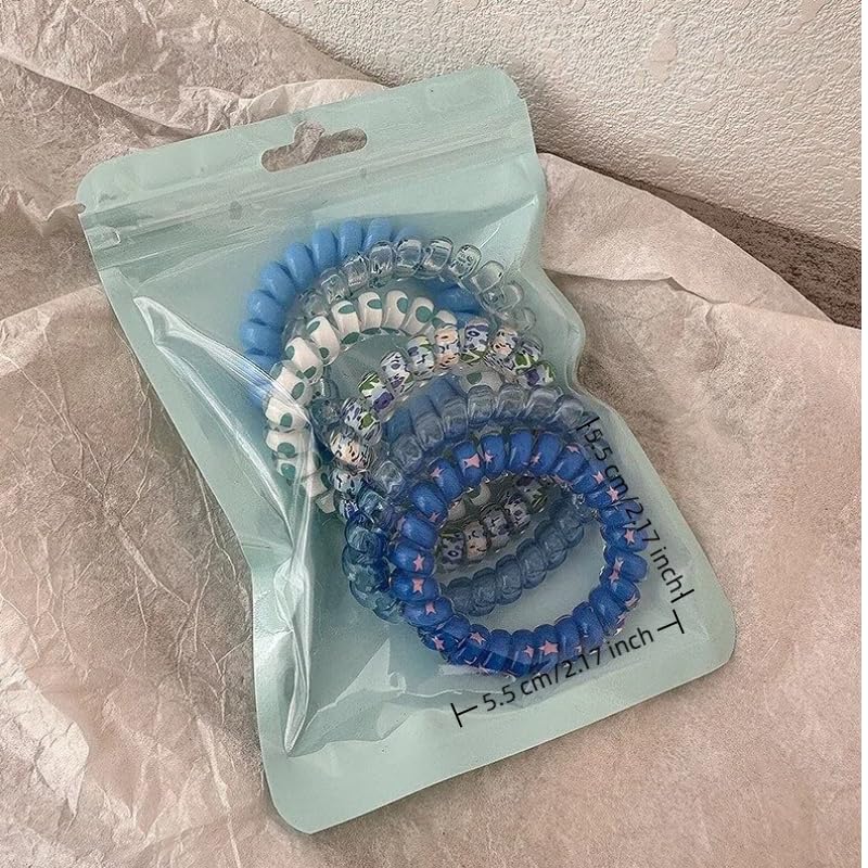 6 Packs Blue Coil Hair Ties, Spiral Plastic Hair Rings for Styling, Blue | Spiral Plastic Coil Hair Rings In Blue, For Styling And Travel, For Daily Wear And Gifting, 2.2 x 2.2 Inches (5.6 x 5.6 Cm) - color: Blue