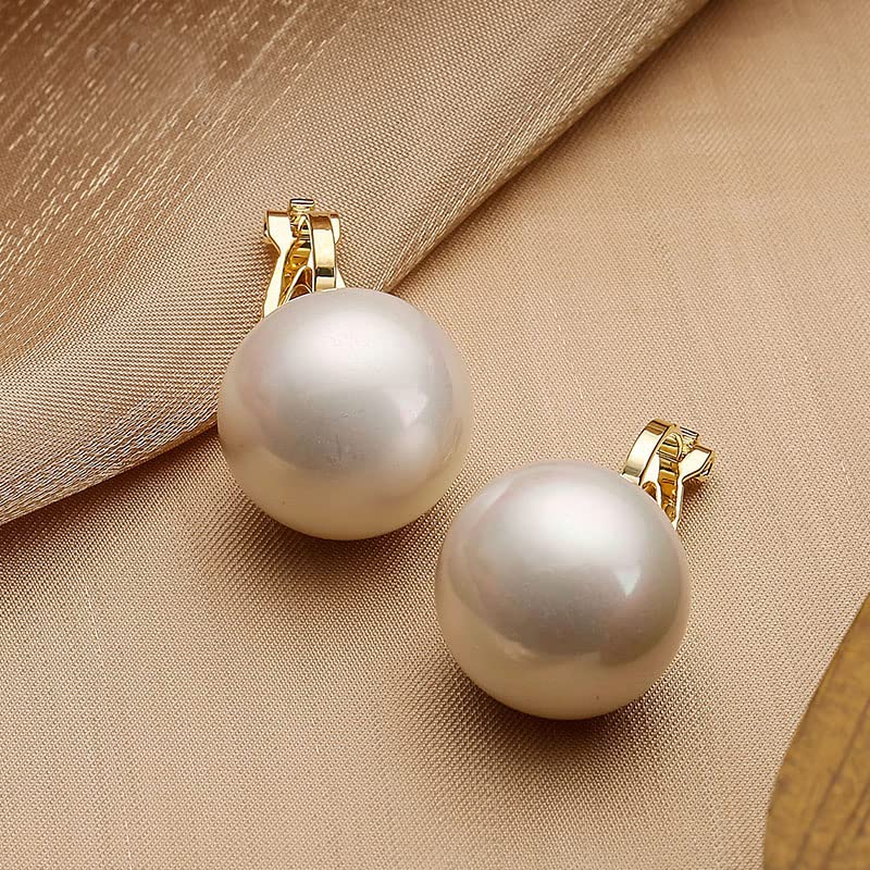 Pearl Clip on Earrings for Women Drop Clip Earrings for Women Gold Plated White Imitation Pearl Earrings Fashion - color: White Pearl 14mm