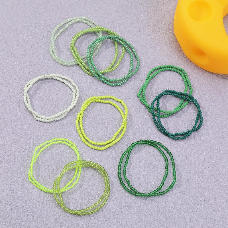 18-20PCS Colorful Bohemia Seed Beaded Bracelets Set Stackable Boho Stretch Bangle Bracelets Multilayer Boho Anket Concert Summer Beach Vaction Surf Jewelry Accessory - color: Green-20pcs