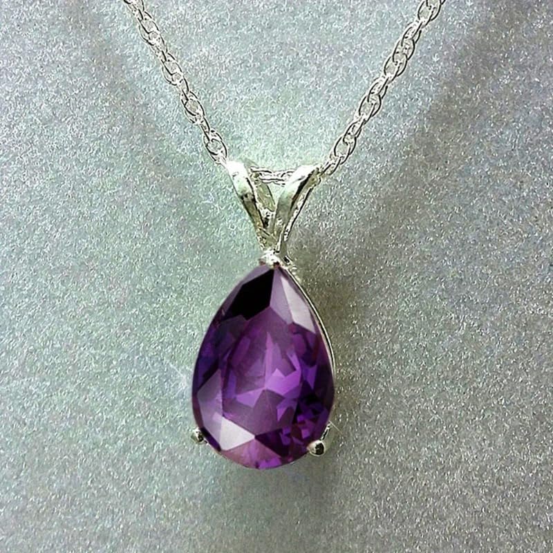 Exquisite Teardrop Zircon Pendant Necklace for Women Bridal Wedding Charm Necklace Jewelry Valentine's Day Gift - color: purple
