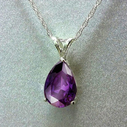 Exquisite Teardrop Zircon Pendant Necklace for Women Bridal Wedding Charm Necklace Jewelry Valentine's Day Gift - color: purple