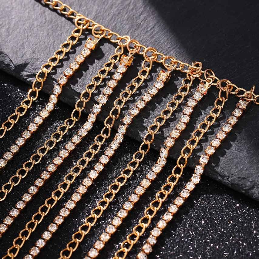Brishow Rhinestone Body Chains Layered Crystal Waist Chain Beach Bikini Fashion Body Jewelry Accessories for Women and Girls - color: Gold
