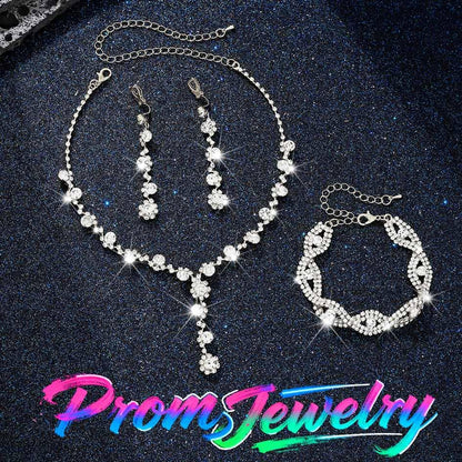 Sixexey Rhinestone Jewelry Set Bridal Necklaces Clip On Earrings Set Wedding Prom Jewelry Accessories for Women - color: Silver