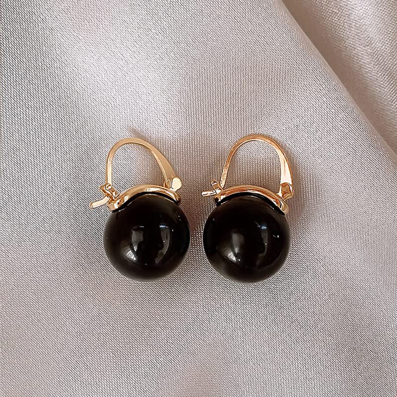 HUGE TOMATO 925 Sterling Silver Simulated Shell Pearl Earrings for Women Trendy, Big Pearl Drop Earrings Leverback Stud,18K Gold Plated Large Pearl Hoop Dangle Hypoallergenic Jewelry 14mm - color: Black