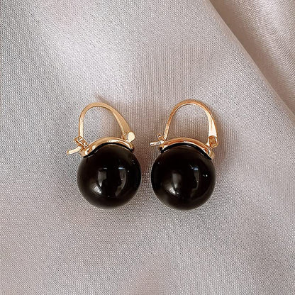 HUGE TOMATO 925 Sterling Silver Simulated Shell Pearl Earrings for Women Trendy, Big Pearl Drop Earrings Leverback Stud,18K Gold Plated Large Pearl Hoop Dangle Hypoallergenic Jewelry 14mm - color: Black