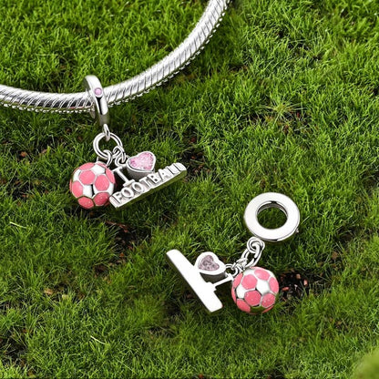 925 Sterling Silver Charms for Bracelets and Necklaces Beads Jewelry Charms for Women - color: Barbie Pink Soccer Charm