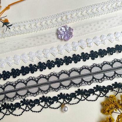 Nova&Aria Chokers Set For Women Heart Choker Necklaces Flower Pendant Velvet Cute Pink Turquoise Blue White Black Choker Necklace Christmas Colorful Lace Chokers - color: Black&White