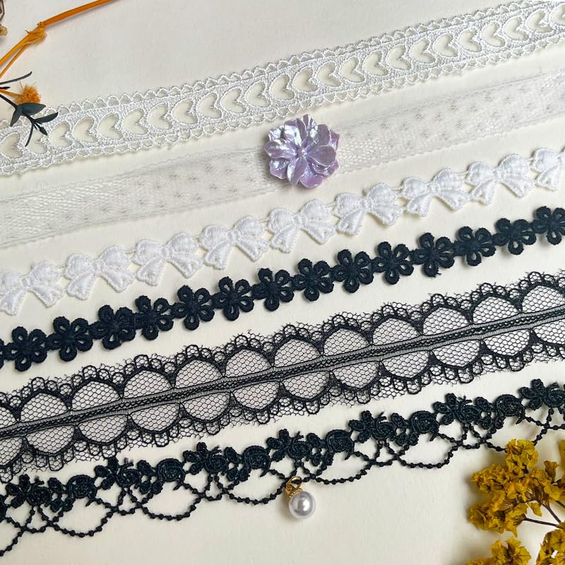 Nova&Aria Chokers Set For Women Heart Choker Necklaces Flower Pendant Velvet Cute Pink Turquoise Blue White Black Choker Necklace Christmas Colorful Lace Chokers - color: Black&White