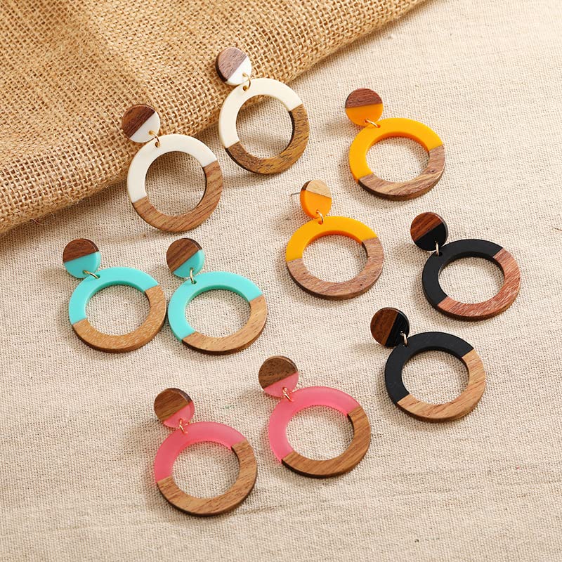 Retro Wooden Resin Geometric Bar Drop Dangle Earrings Layered Leopard for Women Polymer Clay Lightweight Statement Jewelry - style: 21