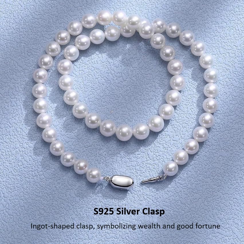 White Genuine Freshwater Cultured Pearl Necklace For Women And Men | Full Sizes from 3mm to 14mm Freshwater Pearls, AAA Grade & Above, A Love Gift Choice For Anniversaries And Birthdays - size: 8-9mm 16in