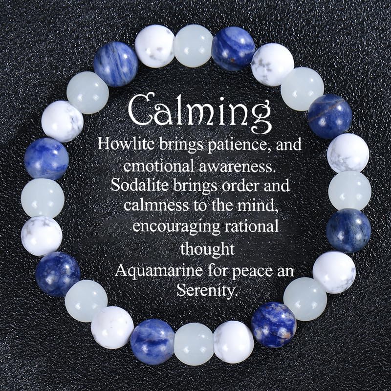Calming Bracelets for Women Men Natural Stone Gemstones Stretch Beaded Bracelets Jewelry Birthday Protection Spiritual Gifts - color: AL-0107, size: Medium