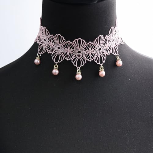 Pink Lace Choker Necklace Set, 10 Pieces - color: Pink