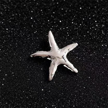 Textured Starfish Brooch Pin Minimalist Metal Lapel Pin Decorative Accessory for Jackets, Scarves & Dresses (Silver)
