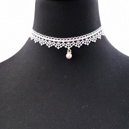 Pink Lace Choker Necklace Set, 10 Pieces - color: Pink