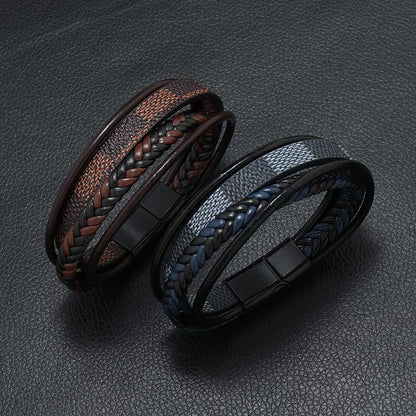 Multi-Layer Leather Bracelet for Men Women Handmade Woven Leather Wrap Bracelet Vintage Statement Bracelet With Clasp Birthday Jewelry Gift