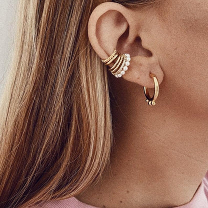 OOOPEL 3 Pairs 14K Gold Plated Ear Cuffs Non Piercing Lightweight Stackable Chunky Earring Cuff for Women Adjustable Non-Fading Fake Earrings Suitable for Christmas Gift - style: Pearl
