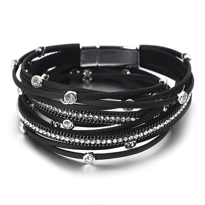Fesciory Leather Wrap Bracelet for Women, Boho Western Layered Cuff Jewelry | Stackable Bracelets, Easy-On Clasp, Daily Wear, Pairs with Boho Western Outfits, Gift for Women - color: Black10