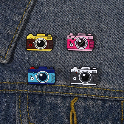 Cartoon Animal Enamel Brooch Set Cute Butterfly Duck Cat Lapel Pins for Backpacks Jacket Decoration Gifts for Friends - style: Camera