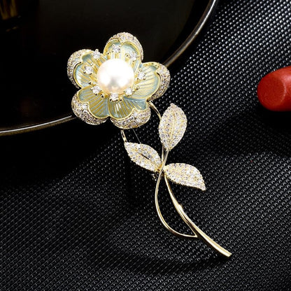 Flower Brooch for Women Rhinestone Pearl Zirconia Flower Lapel Pin Birthday Holiday Gift for Mother Wife Girlfriend - color: 07