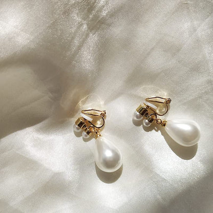 Pearl Clip on Earrings for Women Drop Clip Earrings for Women Gold Plated White Imitation Pearl Earrings Fashion - color: Waterdrop Pearl