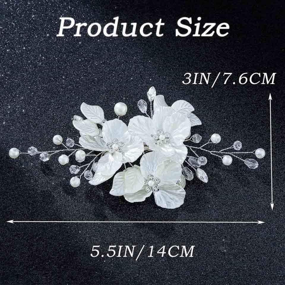 Foyte Bridal Flower Hair Clip White Flower Hair Comb Rhinestone Floral Hairpin Crystal Pearl Hairpieces for Women and Brides