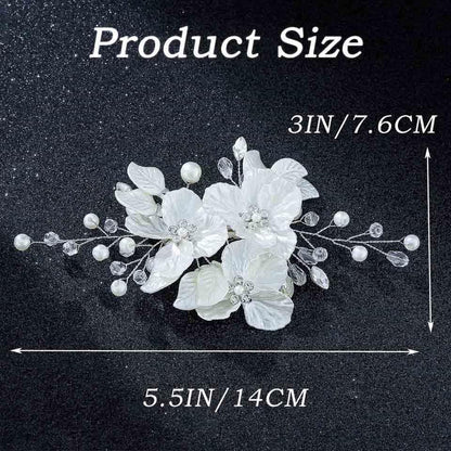 Foyte Bridal Flower Hair Clip White Flower Hair Comb Rhinestone Floral Hairpin Crystal Pearl Hairpieces for Women and Brides