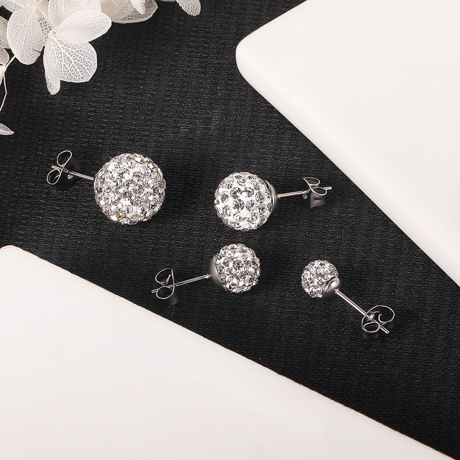 AOEDEJ Silver Ball Earrings Disco Ball Earrings for Women Crystal Earrings Studs Silver Crystal Earrings Cubic Zirconia Crystal Ball Earrings - color: Silver White