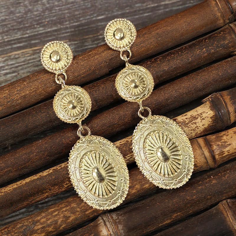 Boho Western Earrings for Women Western Feather Earrings Vintage Concho Turquoise Teardrop Dangle Earrings Country Concert Jewelry Accessories - style: Gold Oval Dangle