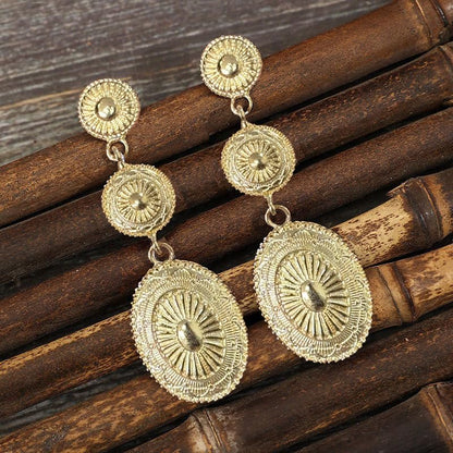 Boho Western Earrings for Women Western Feather Earrings Vintage Concho Turquoise Teardrop Dangle Earrings Country Concert Jewelry Accessories - style: Gold Oval Dangle