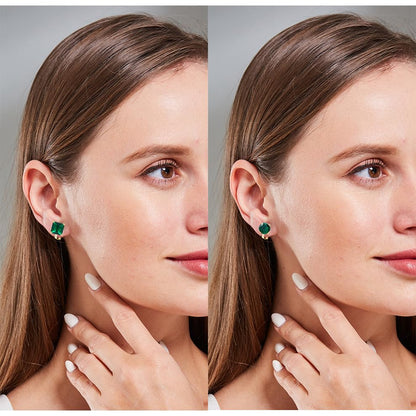 YOQUCOL 2 Pairs 8MM Cubic Zirconia Crystal Clip On Stud Earrings Non Pierced Stud Earrings For Women - color: Gold-Green