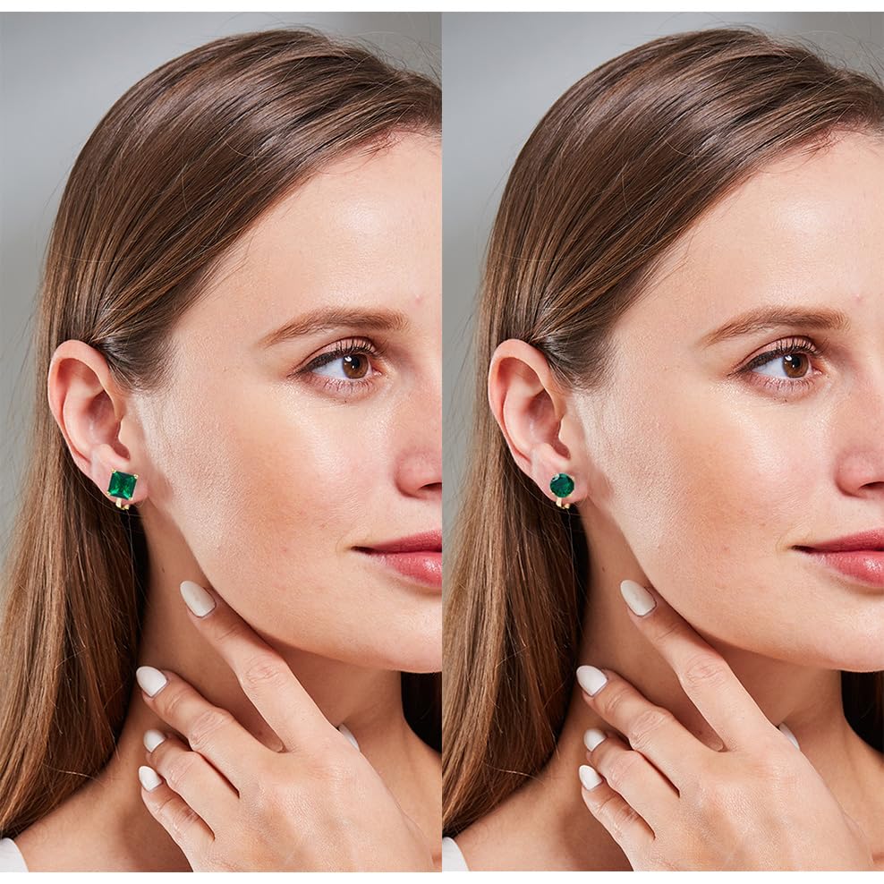 YOQUCOL 2 Pairs 8MM Cubic Zirconia Crystal Clip On Stud Earrings Non Pierced Stud Earrings For Women - color: Gold-Green