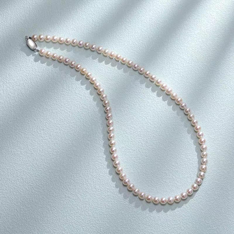 White Genuine Freshwater Cultured Pearl Necklace For Women And Men | Full Sizes from 3mm to 14mm Freshwater Pearls, AAA Grade & Above, A Love Gift Choice For Anniversaries And Birthdays - size: 6-7mm 17in