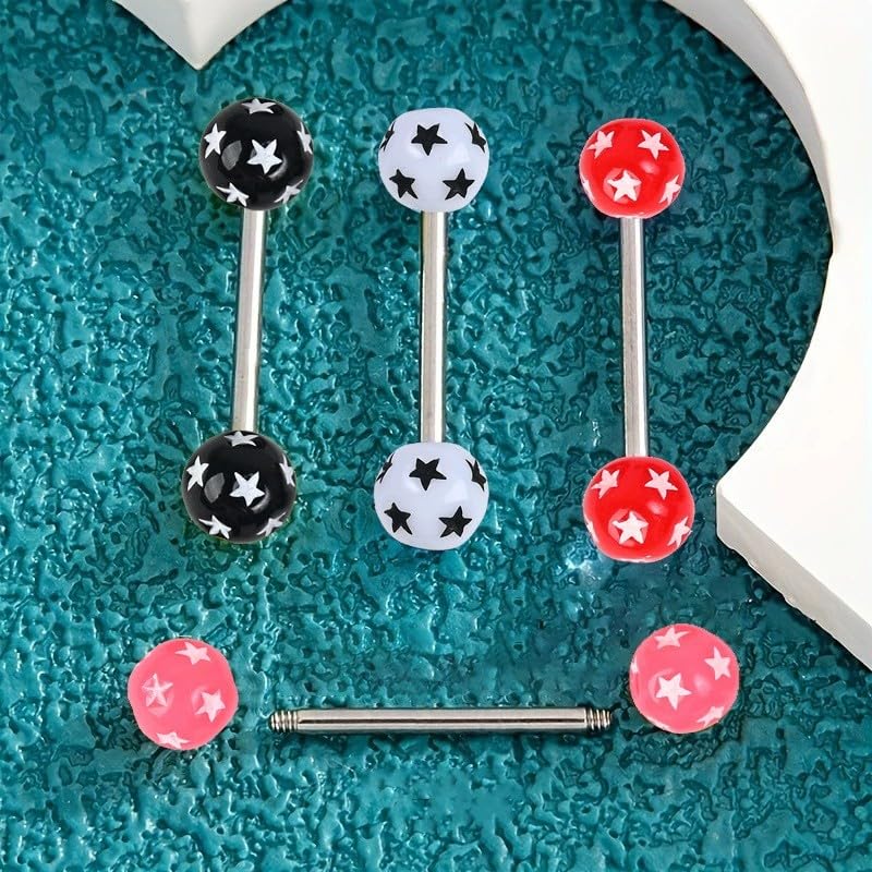 14G Acrylic Round Ball Star Tongue Rings Nipple Rings for Women 316L Stainless Steel Tongue Piercing Barbell Cute Tongue Studs Nipplerings Body Piercing Jewelry 16mm - color: Pink