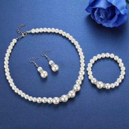 CSIYANJRY99 Pearl Necklace and Earring Set Faux Pearl Jewelry Sets for Women Imitation Beaded Pearl Necklace Bracelet Stud Earrings for Women - color: Pearl Jewelry Sets