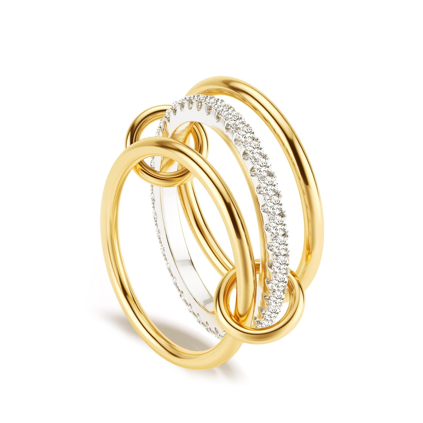 18K Gold Plated Stackable Rings for Women, 3 Stacked Mixed Metal Ring Set, Gold & Silver Interlocking Bands with Cubic Zirconia, Waterproof Statement Ring - color: *Pavé Zircon