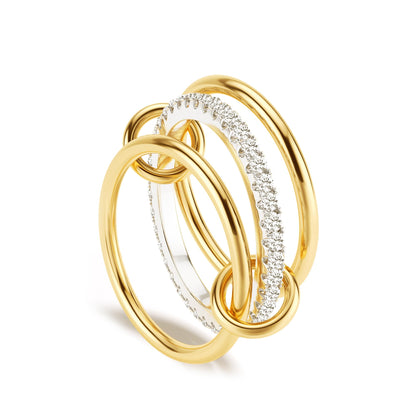 18K Gold Plated Stackable Rings for Women, 3 Stacked Mixed Metal Ring Set, Gold & Silver Interlocking Bands with Cubic Zirconia, Waterproof Statement Ring - color: *Pavé Zircon