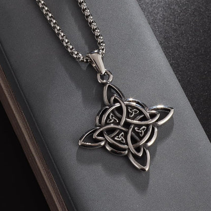 MALOYANVE Celtic Witch Knot Necklace for Men Women Stainless Steel Triquetra Trinity Pendant Irish Celtic Knot Amulet Good Luck Protection Jewelry - color: Silver