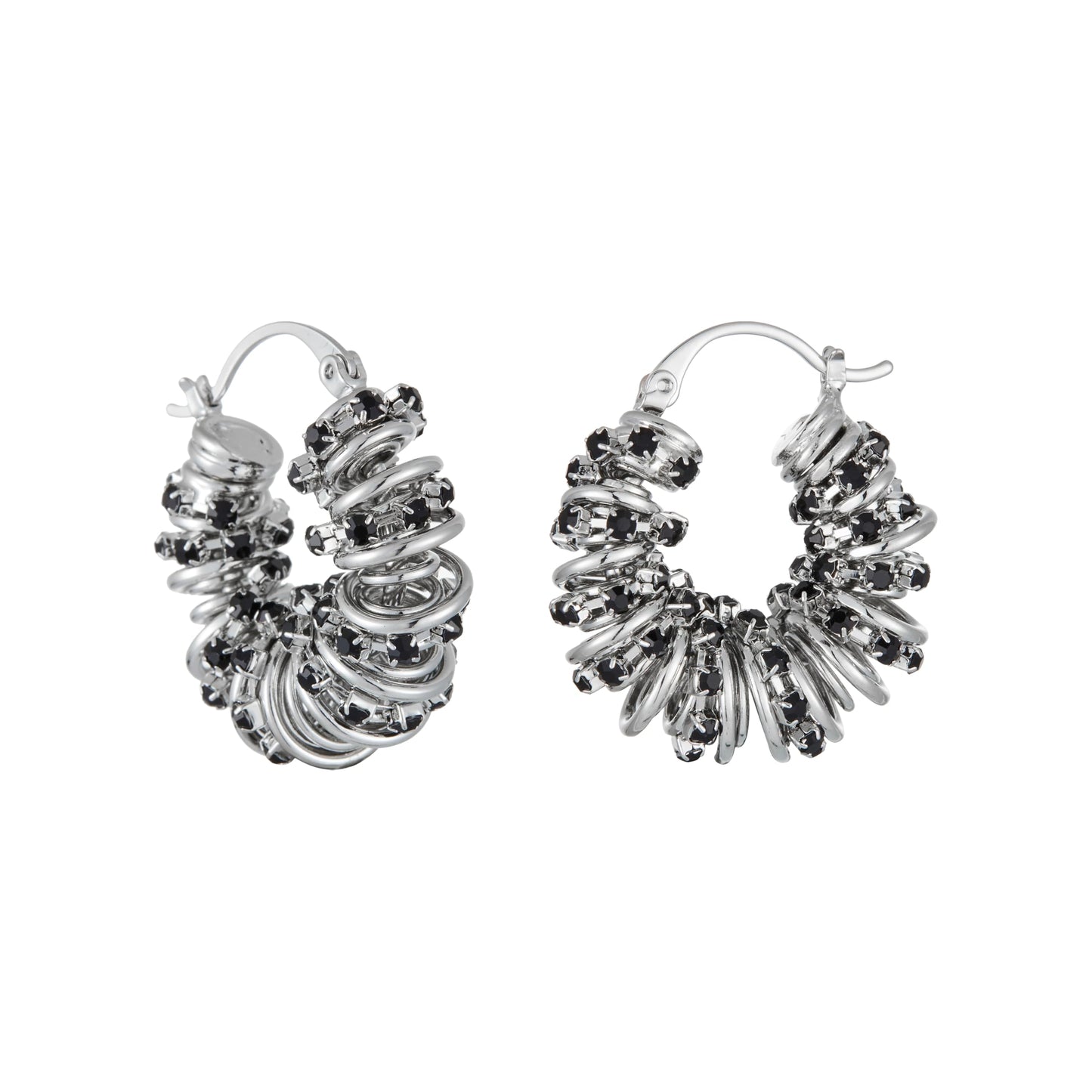 Statement Earrings for Women | Chunky Gold Hoops Rhinestone Thick Hoop Earrings 14K Gold Plated Hypoallergenic - color: Silver-Black