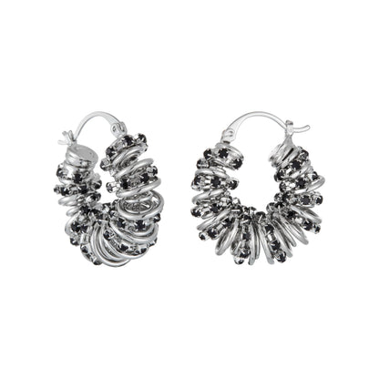 Statement Earrings for Women | Chunky Gold Hoops Rhinestone Thick Hoop Earrings 14K Gold Plated Hypoallergenic - color: Silver-Black