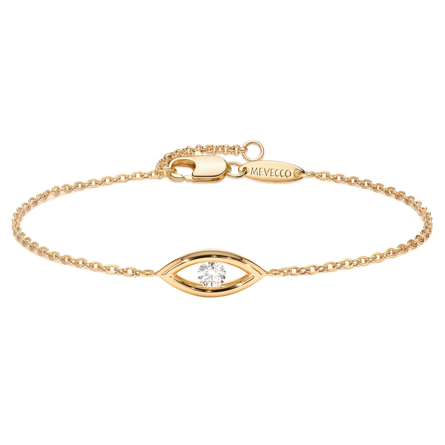MEVECCO Bracelet for Women 14K Gold Plated Dainty Chain Simple Jewelry Cute Handmade Minimalist for Her - style: White CZ Evil Eye