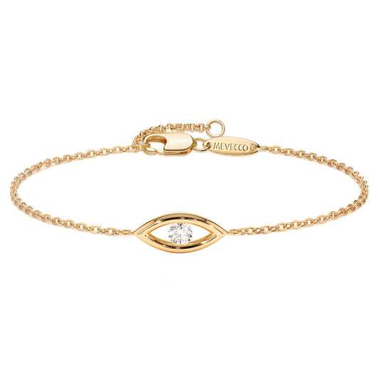 MEVECCO Bracelet for Women 14K Gold Plated Dainty Chain Simple Jewelry Cute Handmade Minimalist for Her - style: White CZ Evil Eye