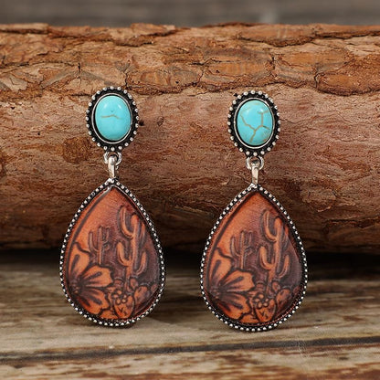 Boho Western Earrings for Women Western Feather Earrings Vintage Concho Turquoise Teardrop Dangle Earrings Country Concert Jewelry Accessories - style: Silver Brown Turquoise