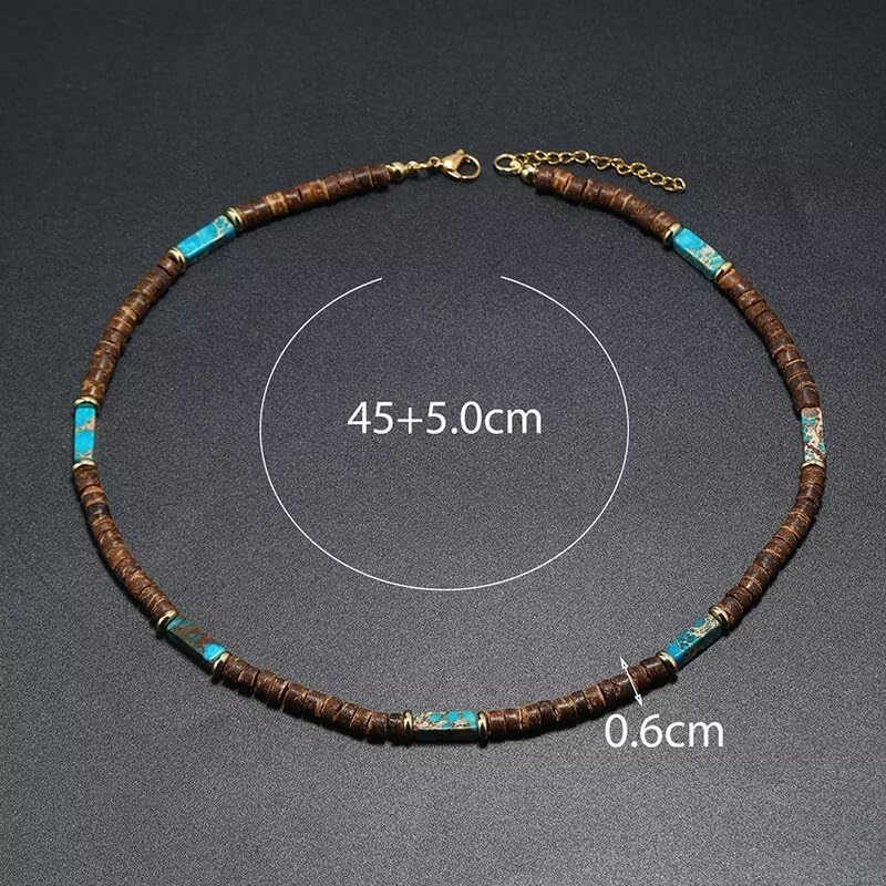 Handmade Wooden Beads Choker Necklace for Men Women Bohemian Coconut Beaded Surfer Necklace Hawaiian Summer Beach Jewelry - color: Blue