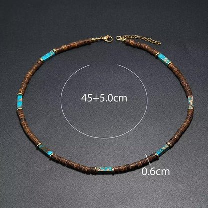 Handmade Wooden Beads Choker Necklace for Men Women Bohemian Coconut Beaded Surfer Necklace Hawaiian Summer Beach Jewelry - color: Blue